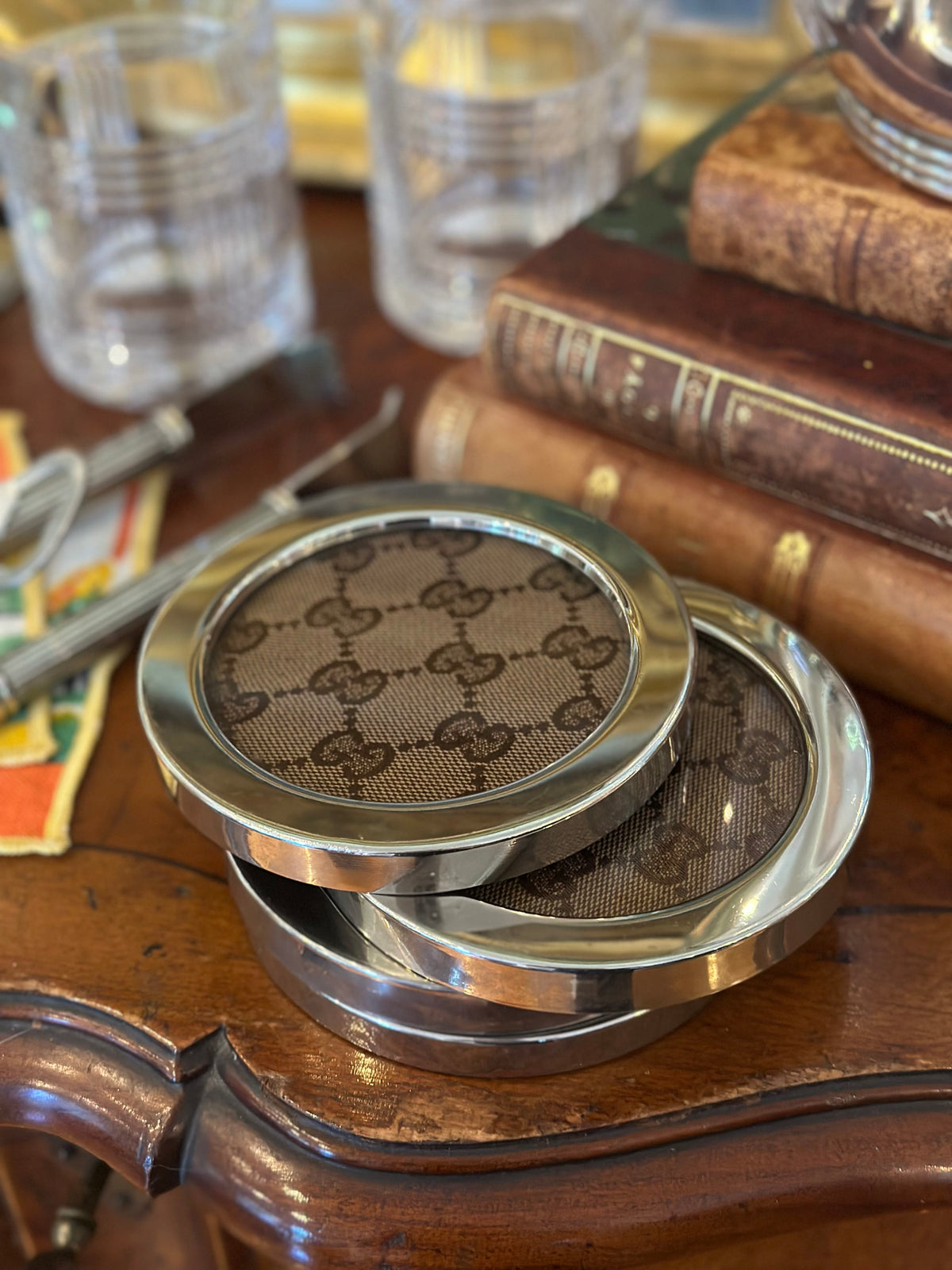 Vintage Gucci Monogram and Silver Coasters - Set of 4 | IdleHour