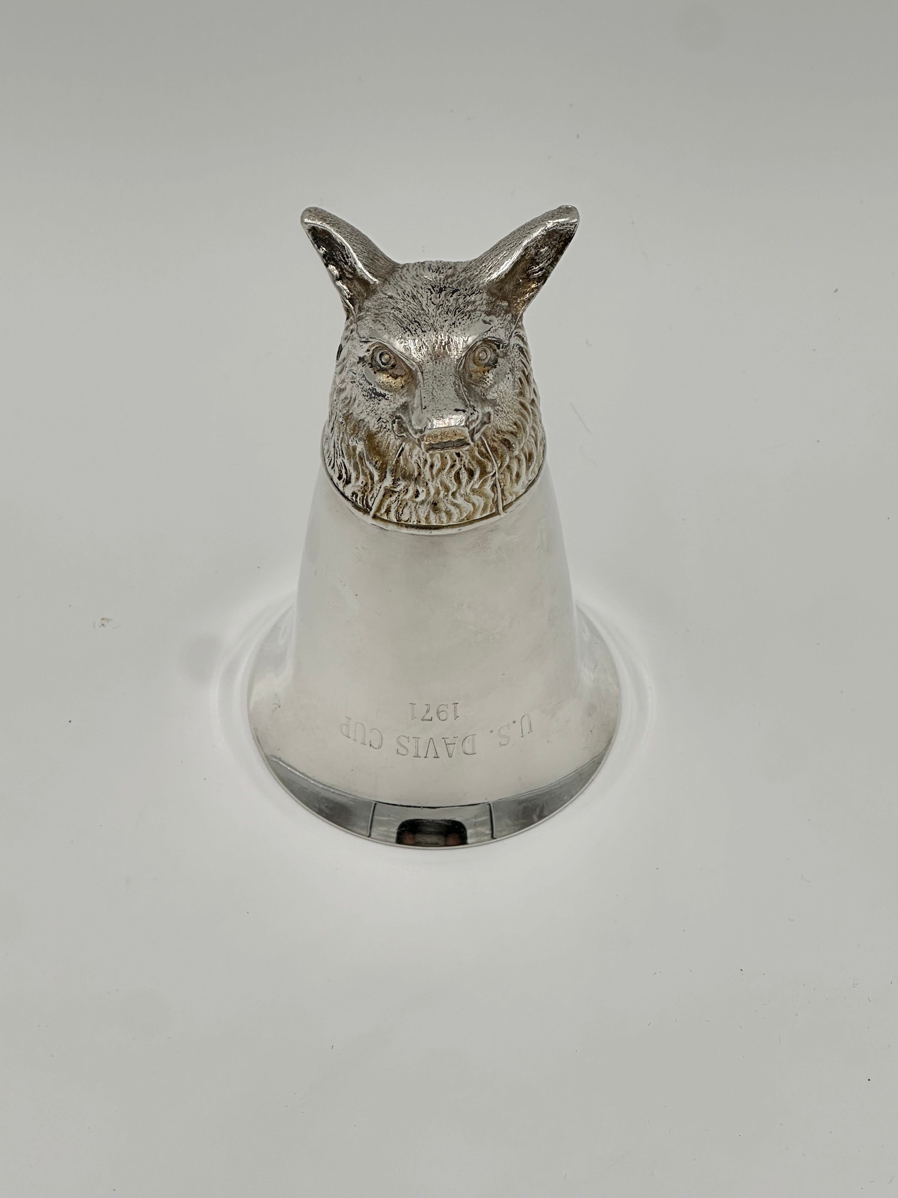 Large Vintage 1970s Fox Head Silver Plate Stirrup 8oz Cup Monogrammed - US David Cup 1971 | IdleHour