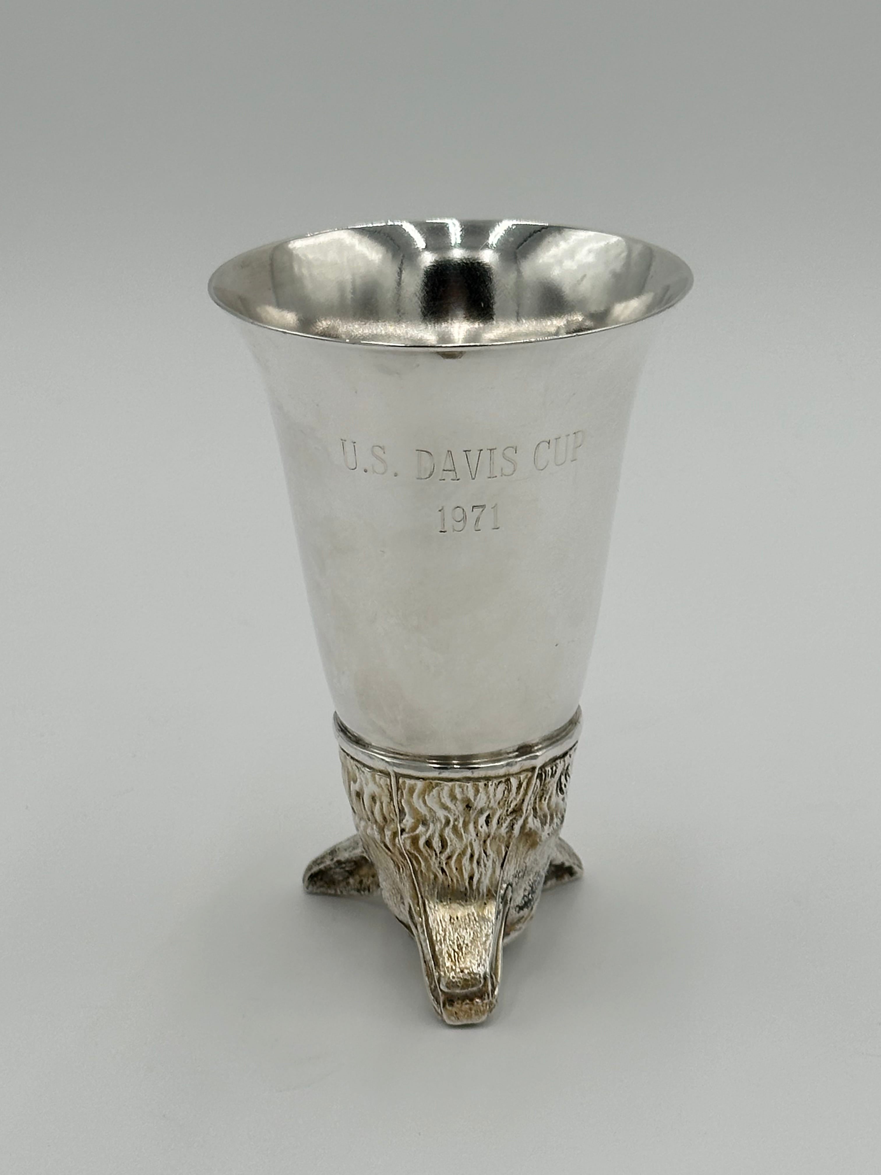 Large Vintage 1970s Fox Head Silver Plate Stirrup 8oz Cup Monogrammed - US David Cup 1971 | IdleHour