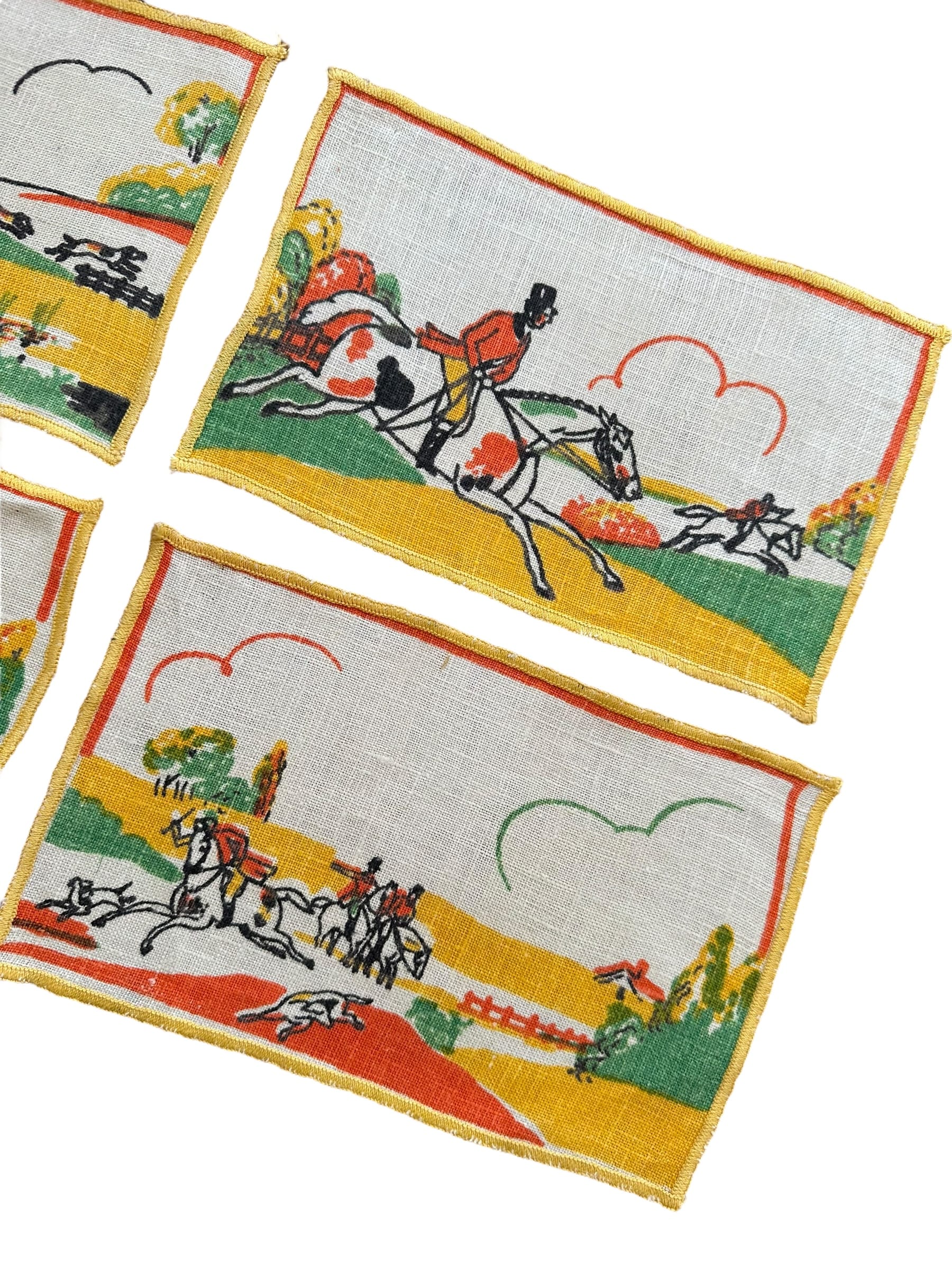 Vintage Tony Sarg Style Linen Equestrian Napkins - Set of 6 | IdleHour
