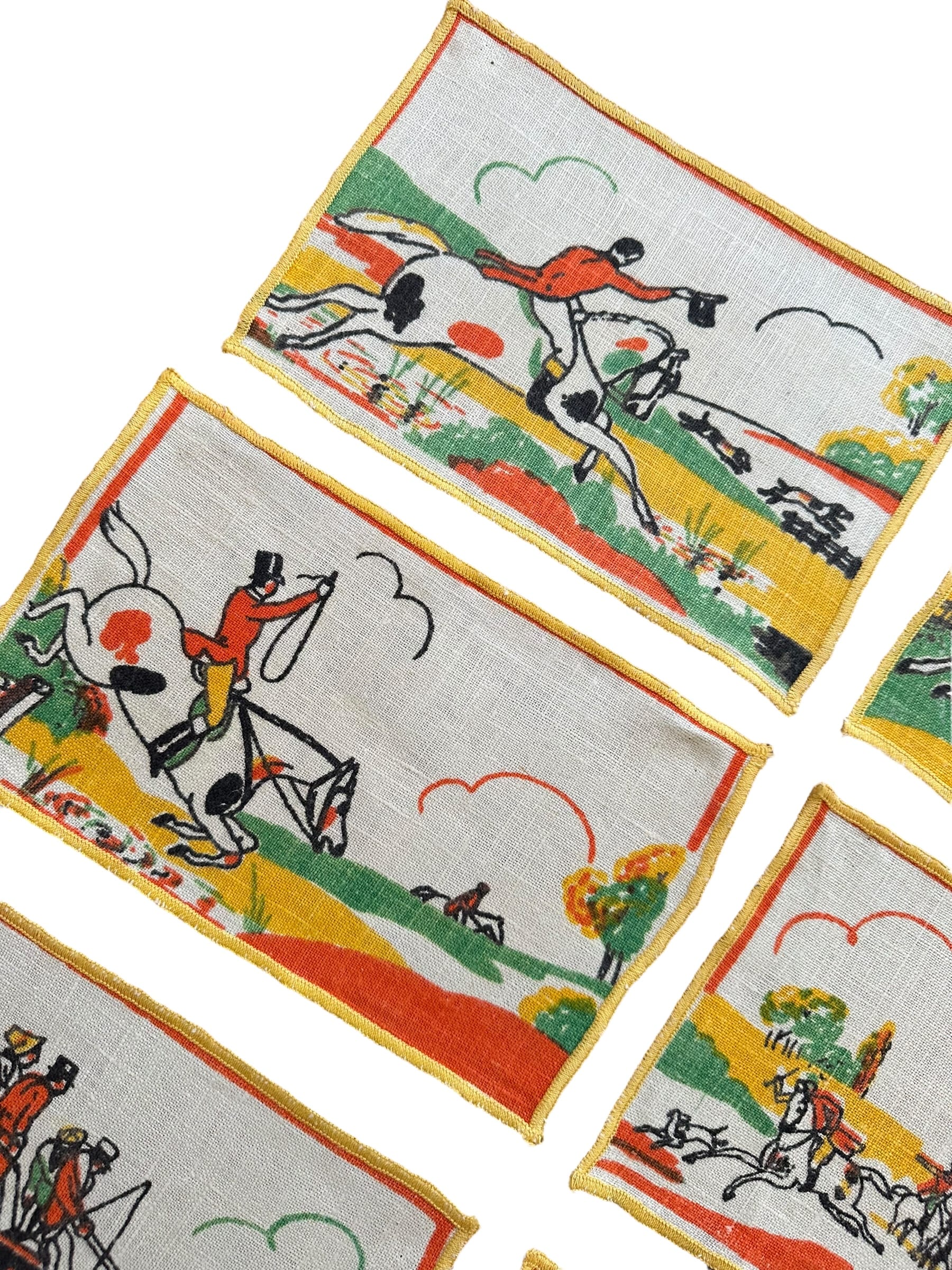 Vintage Tony Sarg Style Linen Equestrian Napkins - Set of 6 | IdleHour