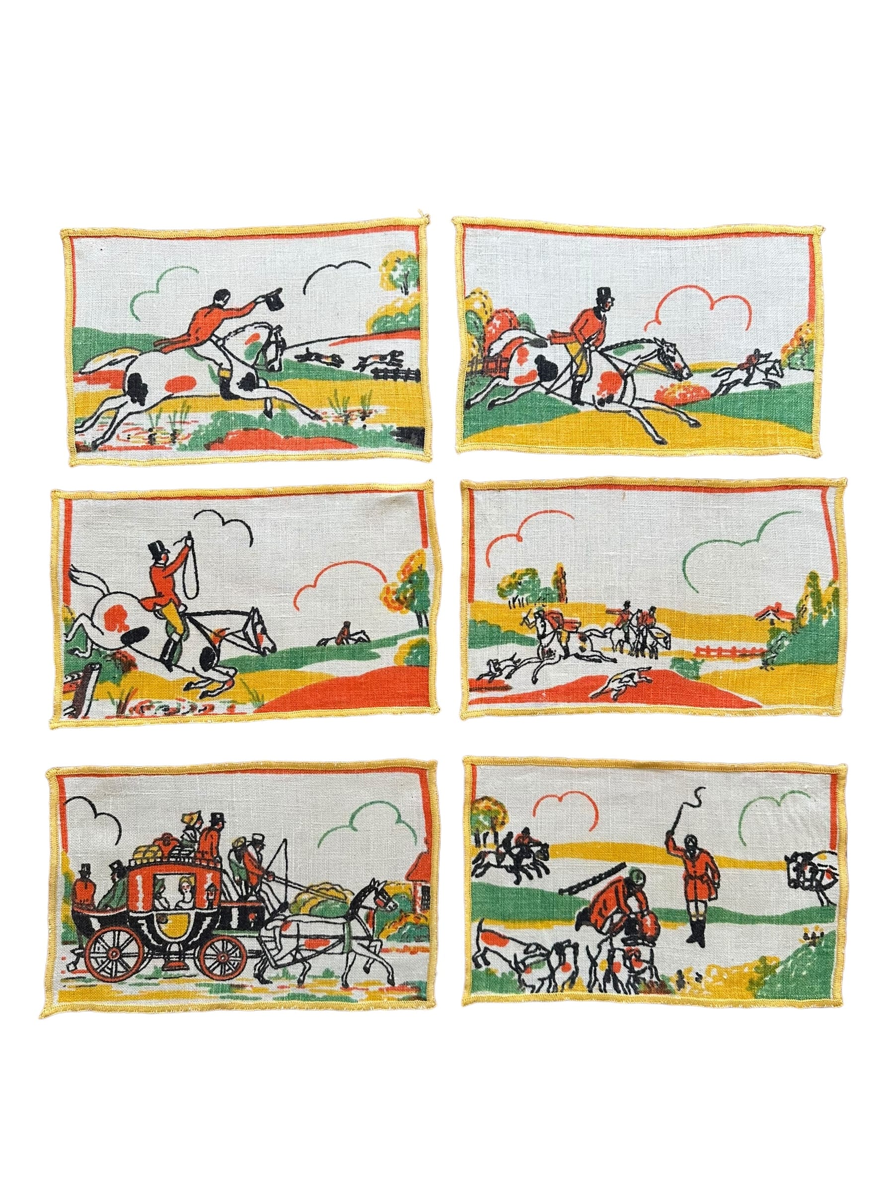 Vintage Tony Sarg Style Linen Equestrian Napkins - Set of 6 | IdleHour
