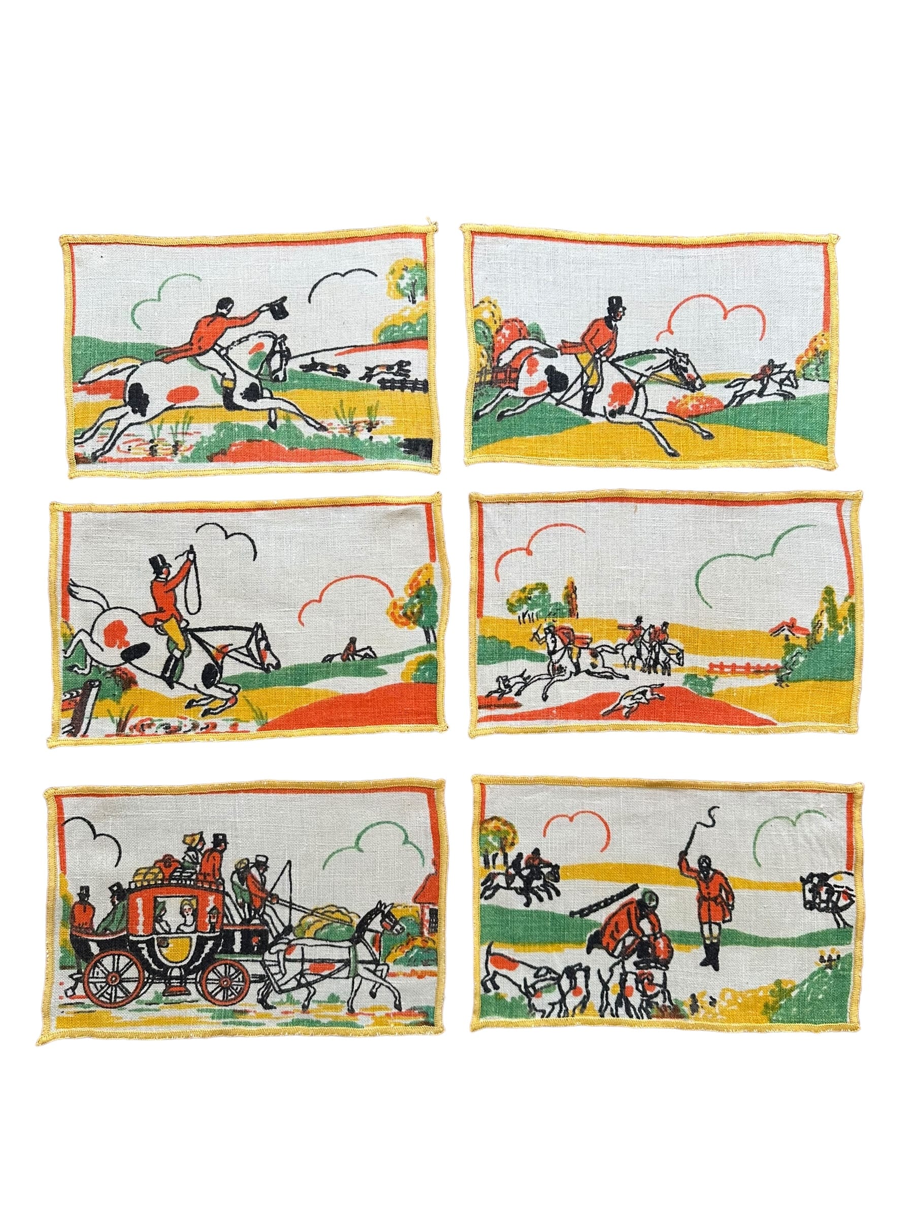 Vintage Tony Sarg Style Linen Equestrian Napkins - Set of 6 | IdleHour