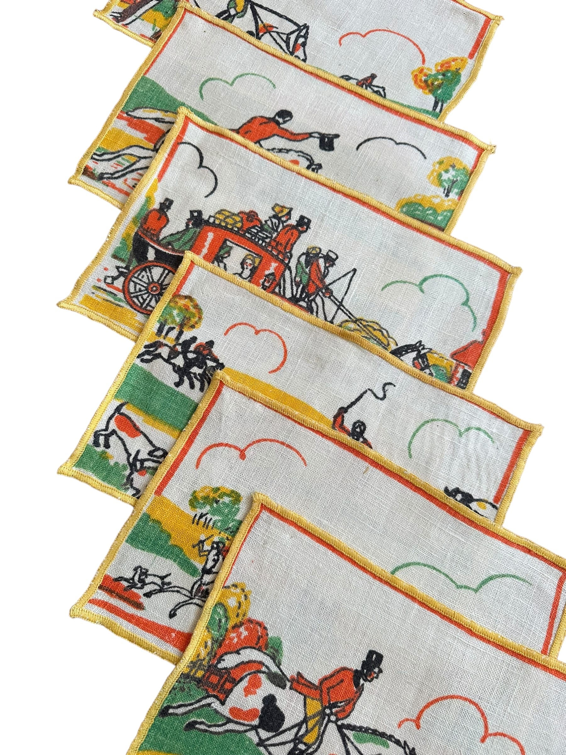 Vintage Tony Sarg Style Linen Equestrian Napkins - Set of 6 | IdleHour