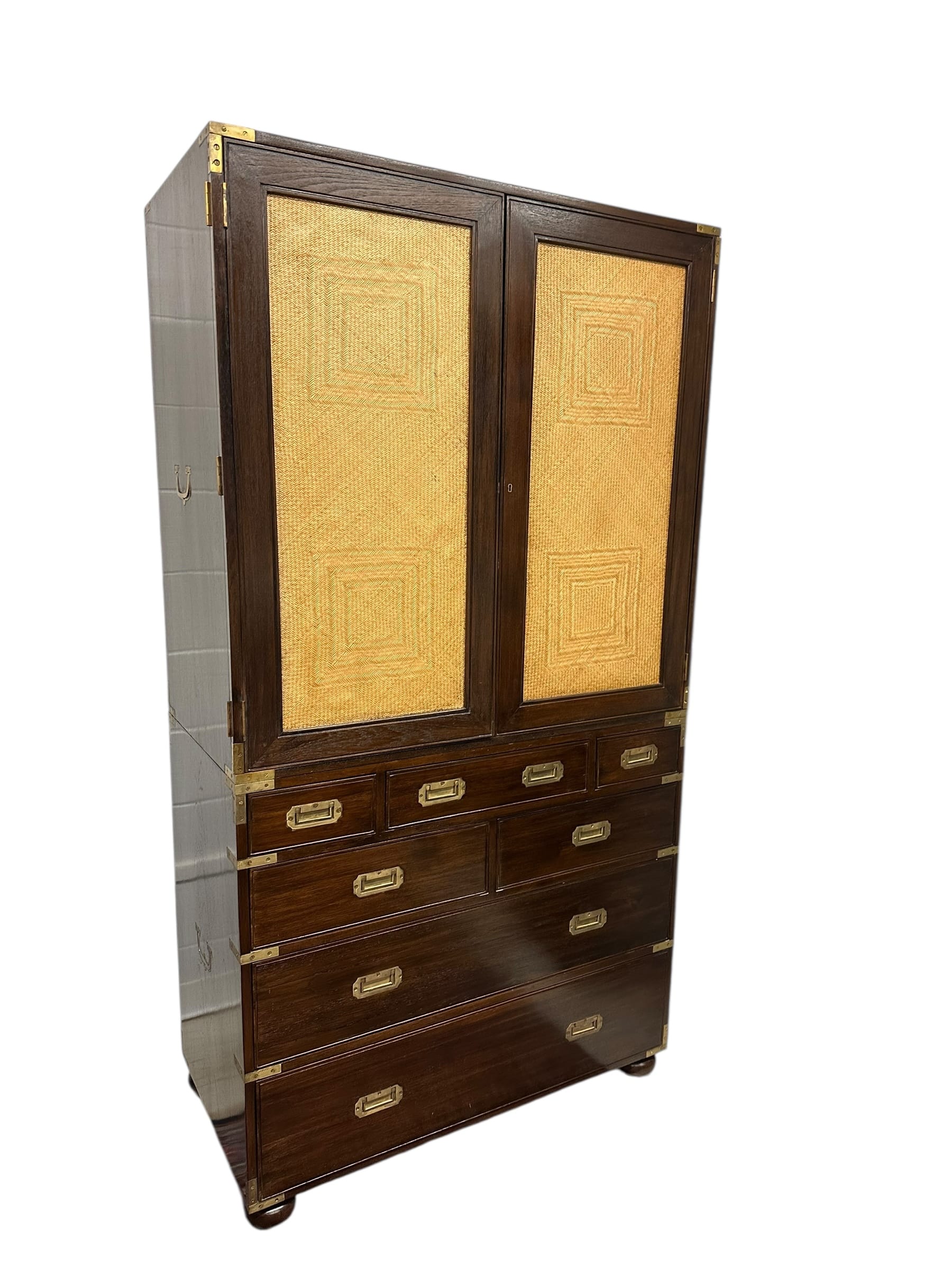 Vintage Campaign Rattan Linen Press / Armoire | IdleHour