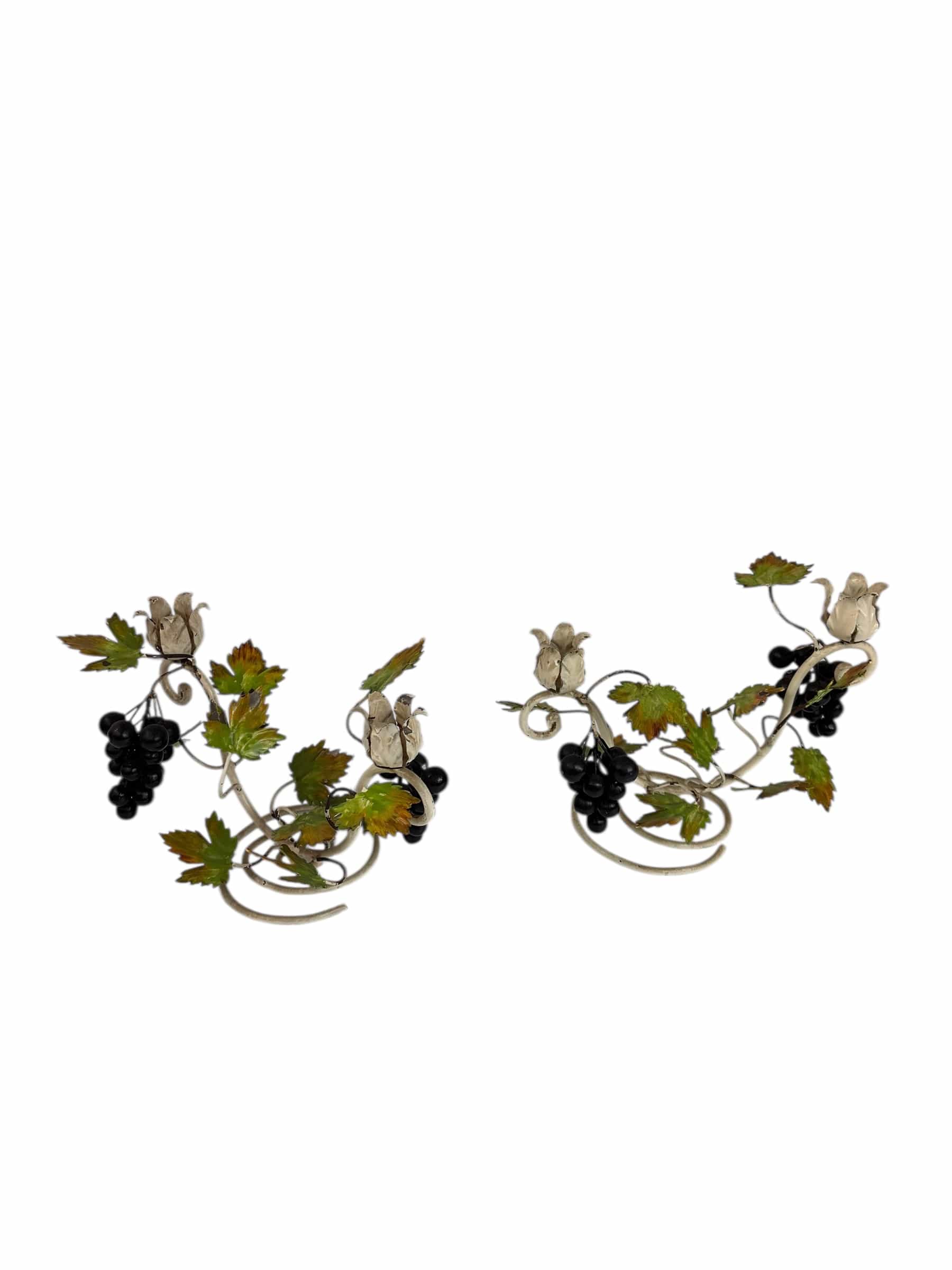 Pair of Vintage Tole Grapevine Candlesticks | IdleHour
