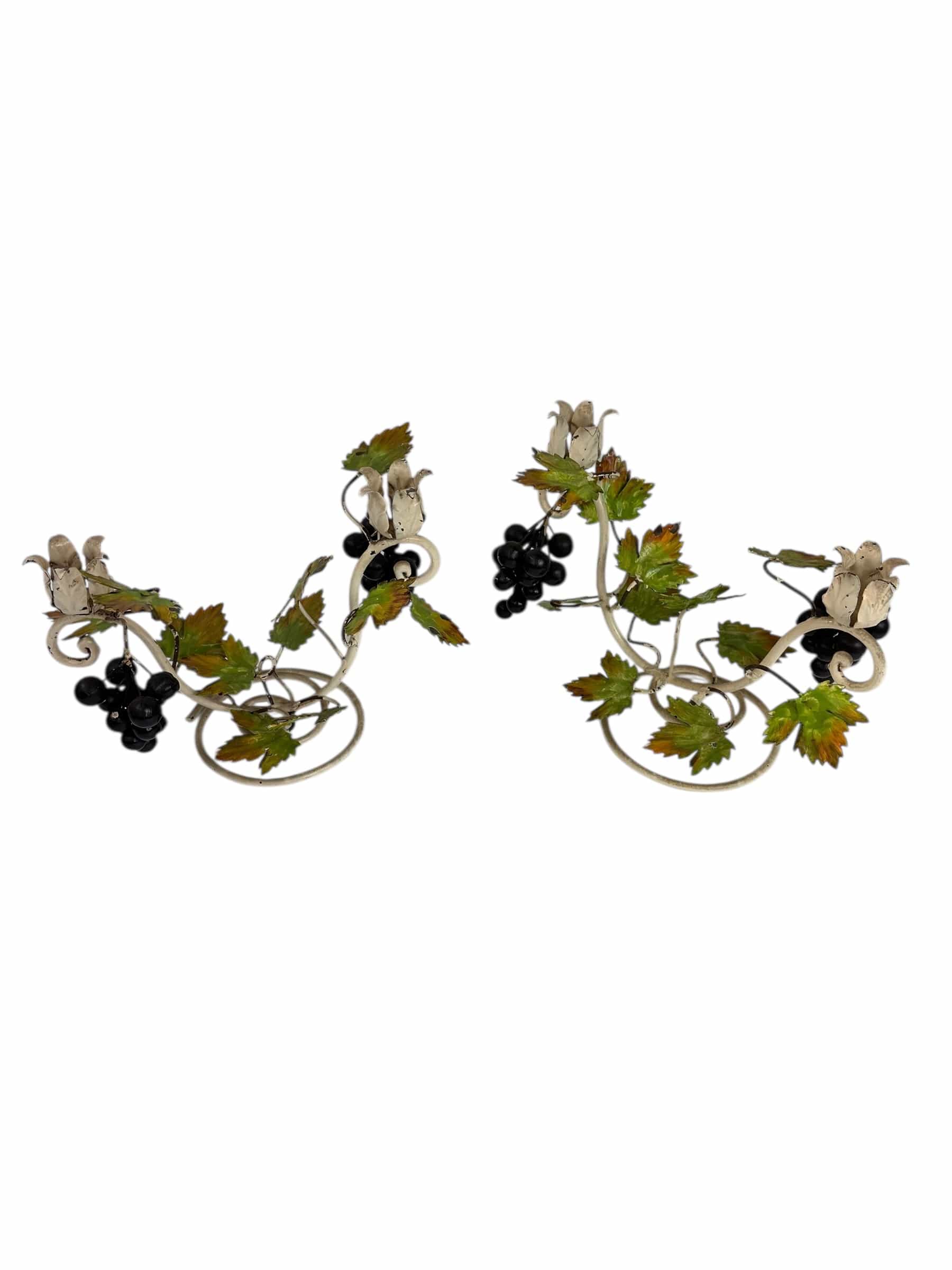Pair of Vintage Tole Grapevine Candlesticks | IdleHour