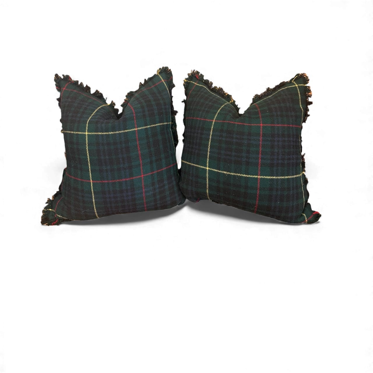 Pair of Vintage Ralph Lauren Wool Tartan Fringed Pillows | IdleHour