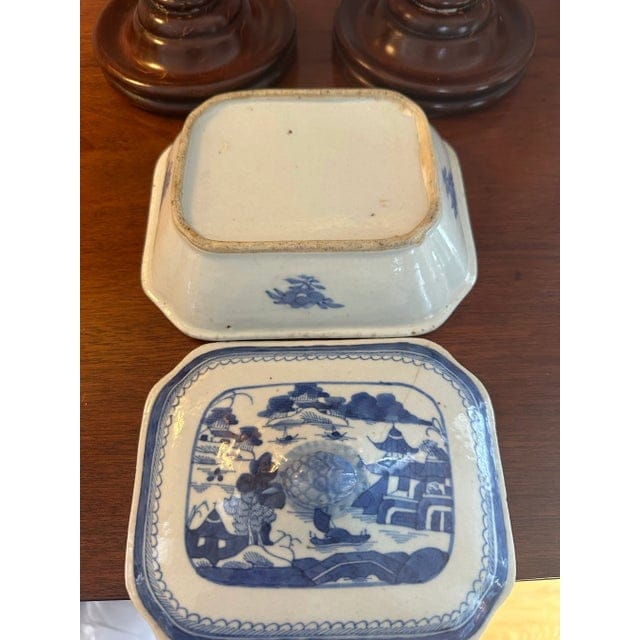 Antique 19th Century Chinese Export Blue and White Canton Covered Tureen | IdleHour