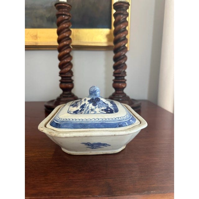 Antique 19th Century Chinese Export Blue and White Canton Covered Tureen | IdleHour