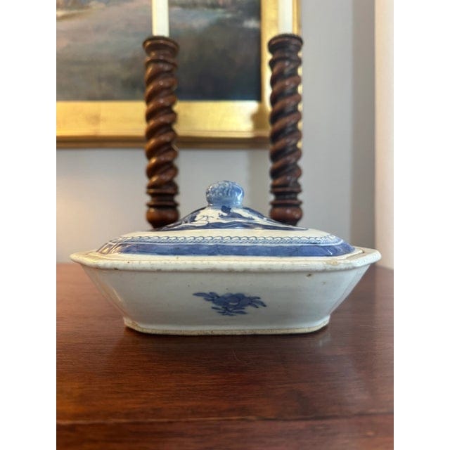 Antique 19th Century Chinese Export Blue and White Canton Covered Tureen | IdleHour