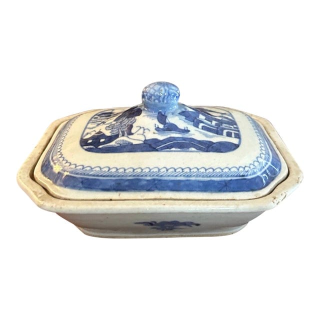 Antique 19th Century Chinese Export Blue and White Canton Covered Tureen | IdleHour