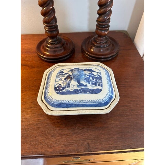 Antique 19th Century Chinese Export Blue and White Canton Covered Tureen | IdleHour