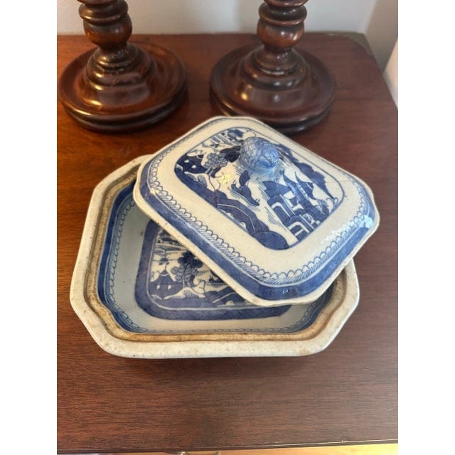 Antique 19th Century Chinese Export Blue and White Canton Covered Tureen | IdleHour