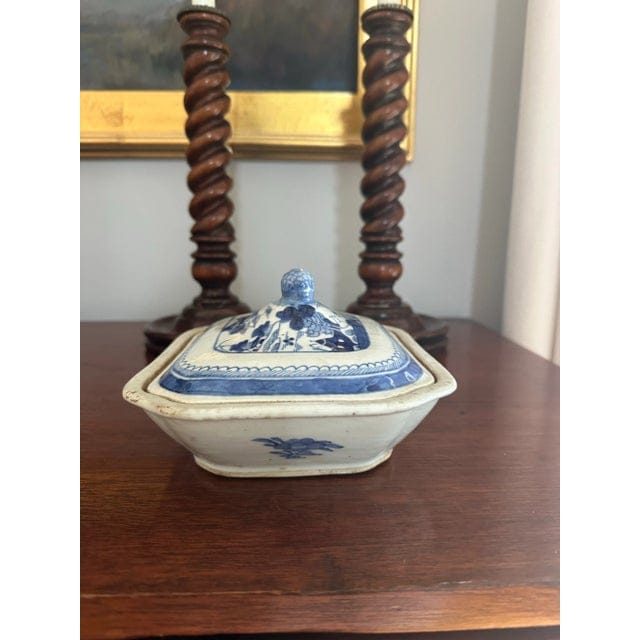 Antique 19th Century Chinese Export Blue and White Canton Covered Tureen | IdleHour