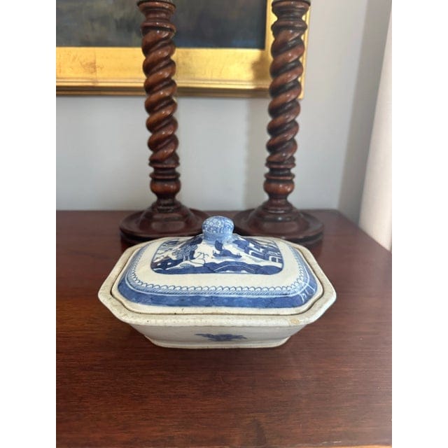 Antique 19th Century Chinese Export Blue and White Canton Covered Tureen | IdleHour
