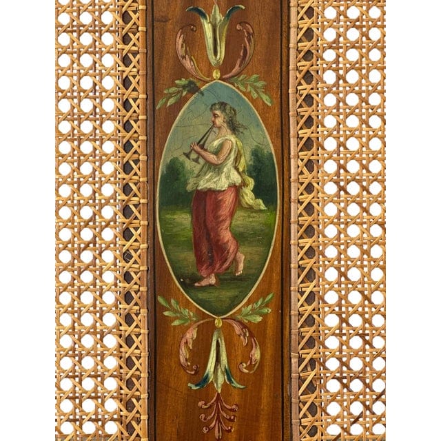 Antique Adam's Style Satinwood Hand-Painted Caned Bench | IdleHour