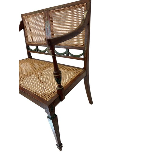 Antique Adam's Style Satinwood Hand-Painted Caned Bench | IdleHour
