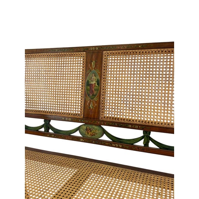 Antique Adam's Style Satinwood Hand-Painted Caned Bench | IdleHour