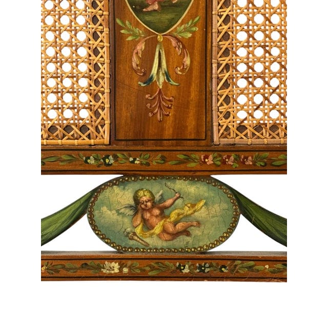 Antique Adam's Style Satinwood Hand-Painted Caned Bench | IdleHour