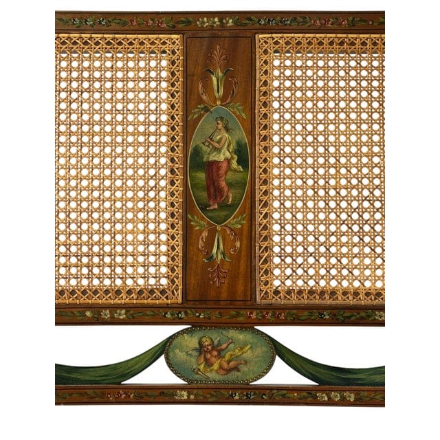 Antique Adam's Style Satinwood Hand-Painted Caned Bench | IdleHour