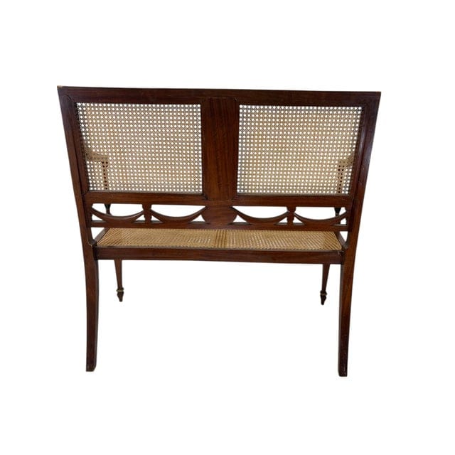 Antique Adam's Style Satinwood Hand-Painted Caned Bench | IdleHour