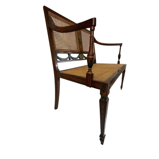 Antique Adam's Style Satinwood Hand-Painted Caned Bench | IdleHour