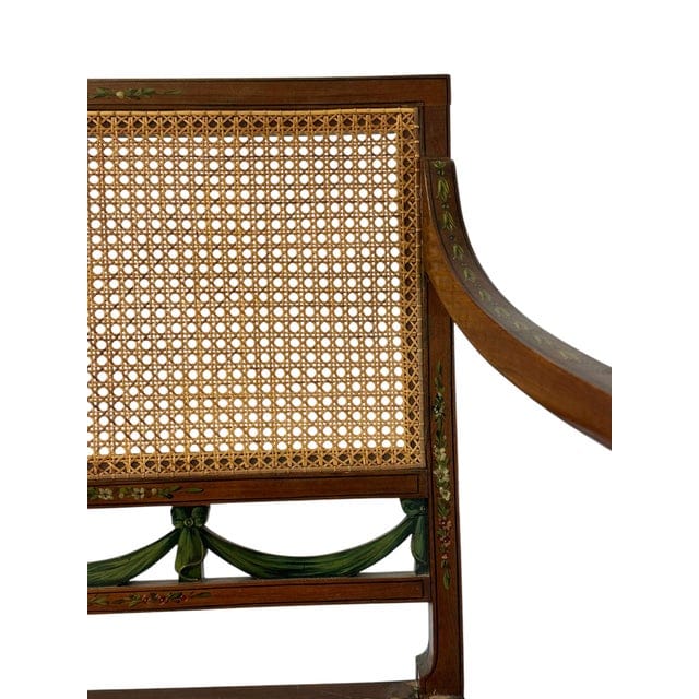 Antique Adam's Style Satinwood Hand-Painted Caned Bench | IdleHour