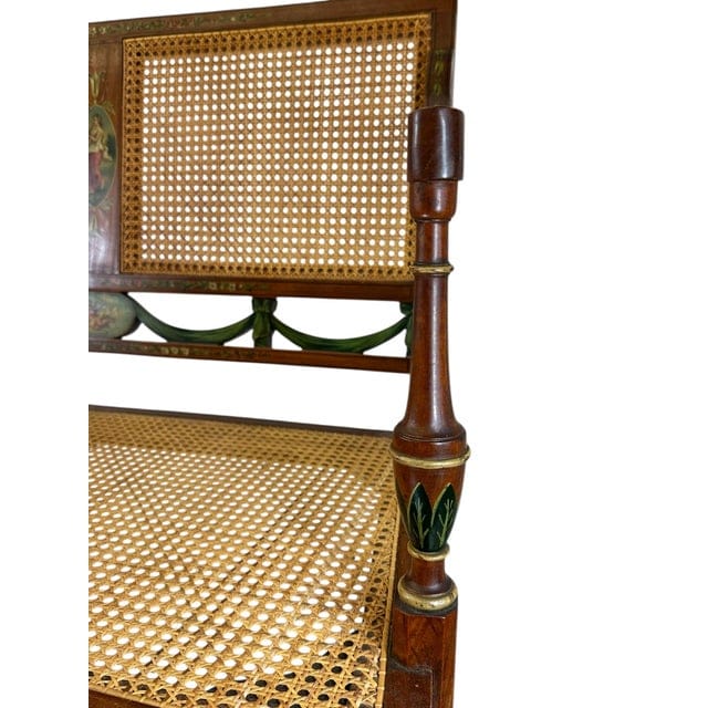 Antique Adam's Style Satinwood Hand-Painted Caned Bench | IdleHour