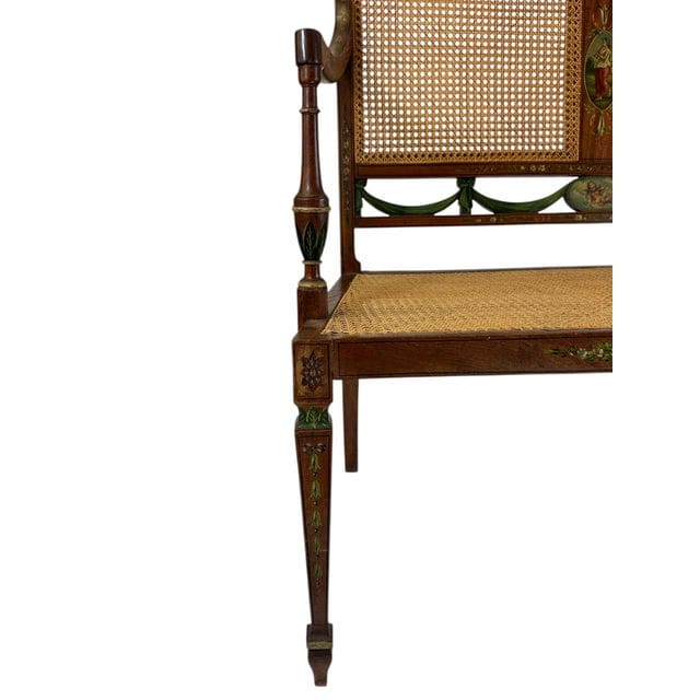 Antique Adam's Style Satinwood Hand-Painted Caned Bench | IdleHour