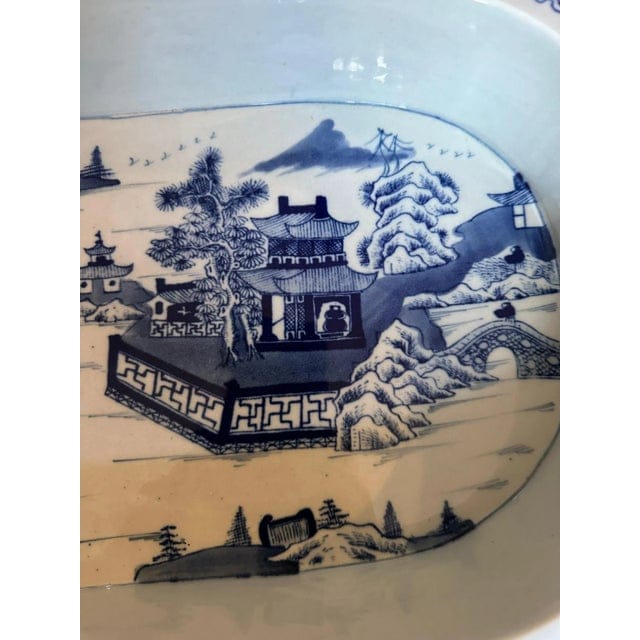 Antique Blue and White Chinoiserie Warming Dish With Pagoda Scenes | IdleHour