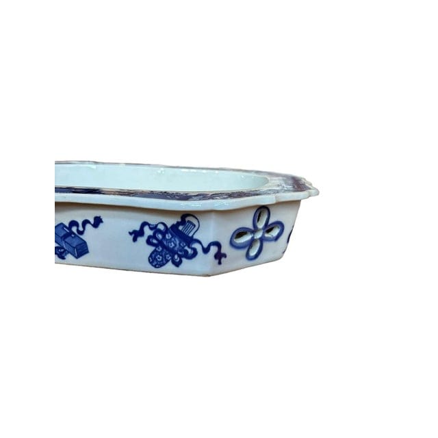 Antique Blue and White Chinoiserie Warming Dish With Pagoda Scenes | IdleHour