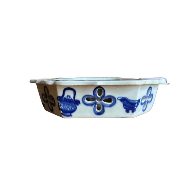 Antique Blue and White Chinoiserie Warming Dish With Pagoda Scenes | IdleHour