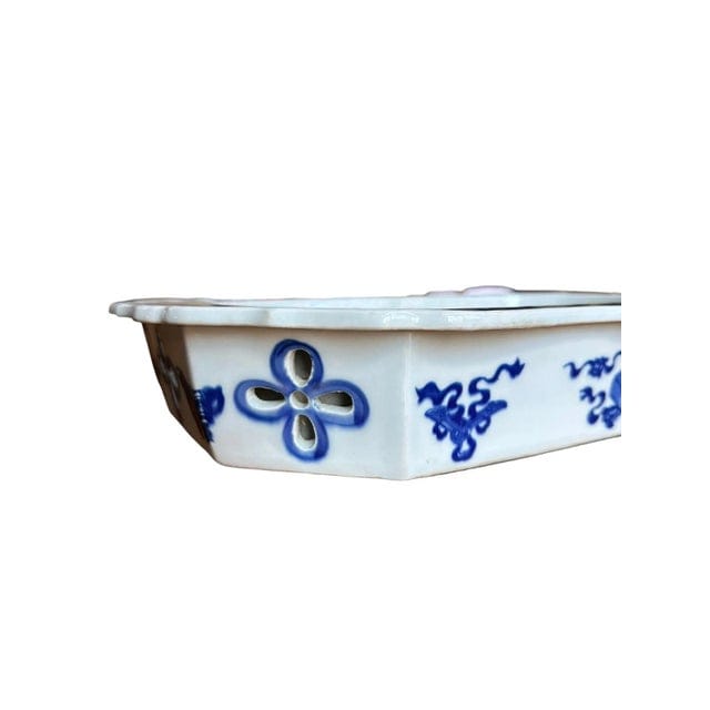 Antique Blue and White Chinoiserie Warming Dish With Pagoda Scenes | IdleHour
