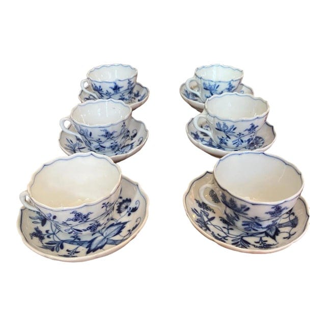 Antique Blue Onion Meissen Teichert Set of Teacups for 6 - 12 Pieces | IdleHour