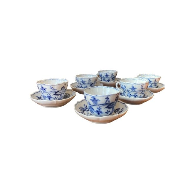 Antique Blue Onion Meissen Teichert Set of Teacups for 6 - 12 Pieces | IdleHour