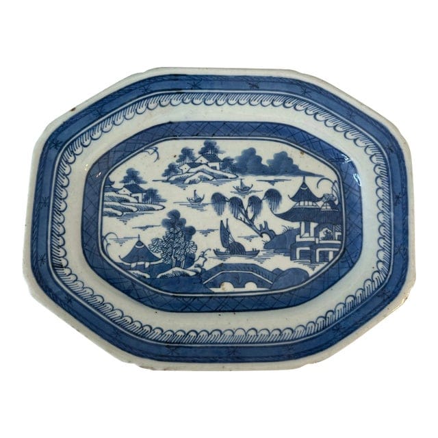Antique Chinese Blue and White Octagonal Porcelain Platter | IdleHour