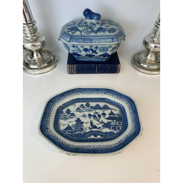 Antique Chinese Blue and White Octagonal Porcelain Platter | IdleHour
