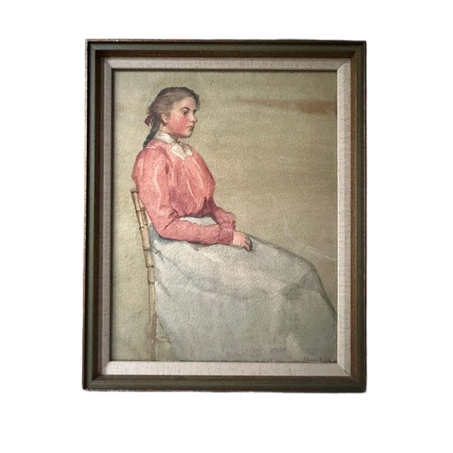 Antique Watercolor Painting, Portrait of Sitting Woman by Annie S. Johnson, Framed | IdleHour