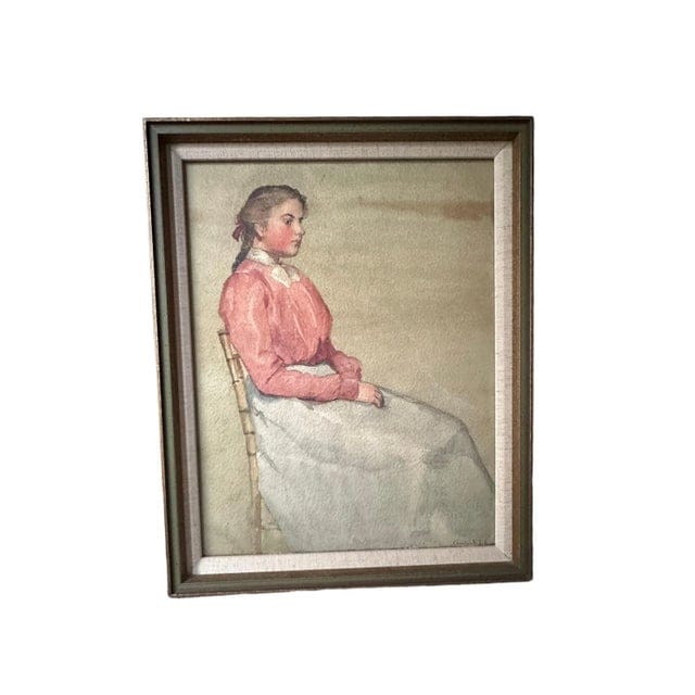 Antique Watercolor Painting, Portrait of Sitting Woman by Annie S. Johnson, Framed | IdleHour