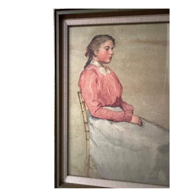 Antique Watercolor Painting, Portrait of Sitting Woman by Annie S. Johnson, Framed | IdleHour