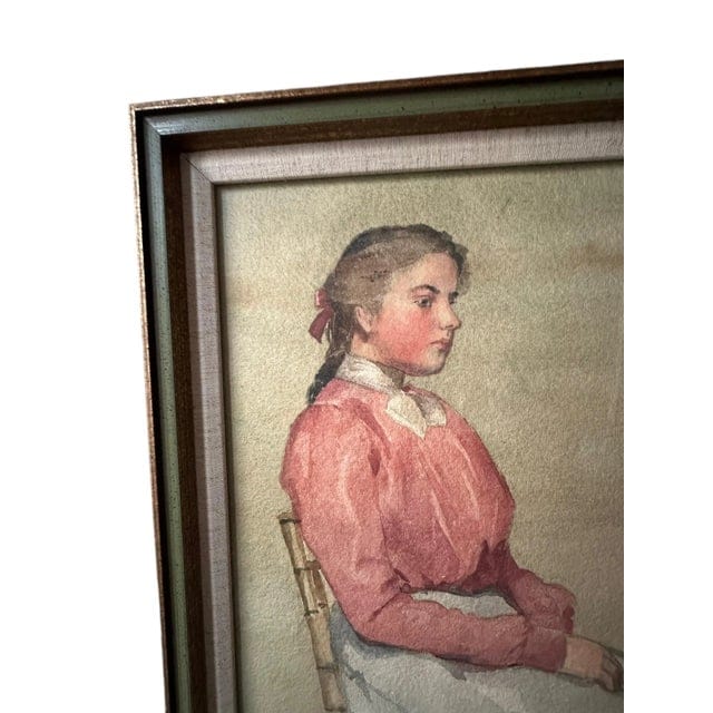 Antique Watercolor Painting, Portrait of Sitting Woman by Annie S. Johnson, Framed | IdleHour