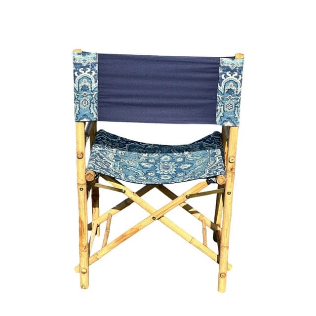 Bespoke Natural Bamboo Directors Chair With Matching Down-Filled Pillow in Heriz Fabric | IdleHour