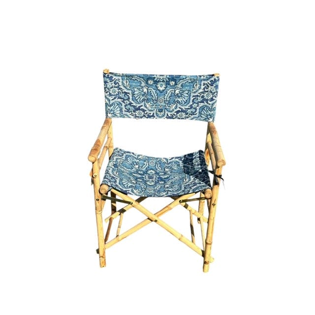 Bespoke Natural Bamboo Directors Chair With Matching Down-Filled Pillow in Heriz Fabric | IdleHour