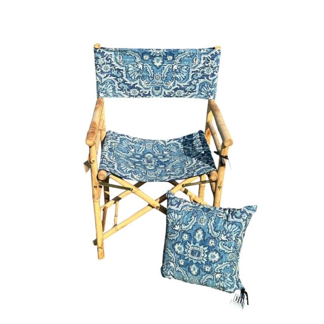 Bespoke Natural Bamboo Directors Chair With Matching Down-Filled Pillow in Heriz Fabric | IdleHour