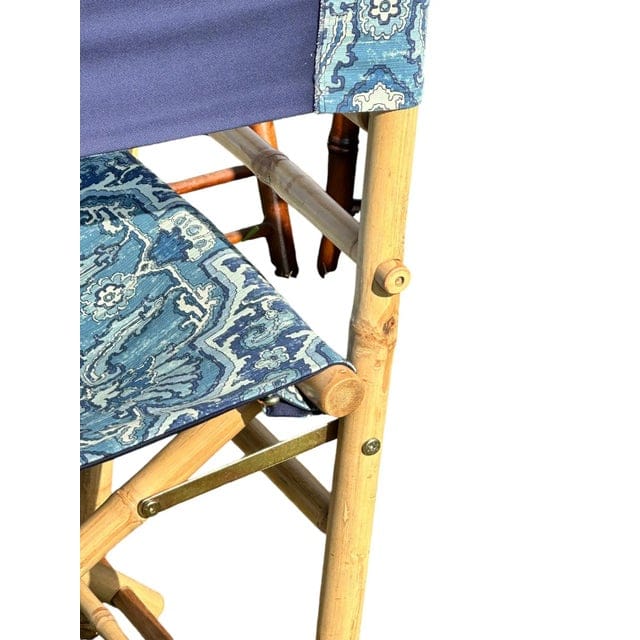 Bespoke Natural Bamboo Directors Chair With Matching Down-Filled Pillow in Heriz Fabric | IdleHour