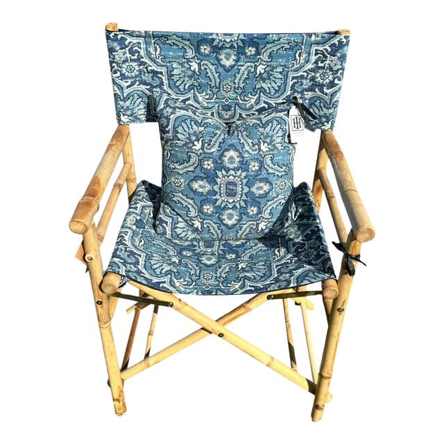 Bespoke Natural Bamboo Directors Chair With Matching Down-Filled Pillow in Heriz Fabric | IdleHour