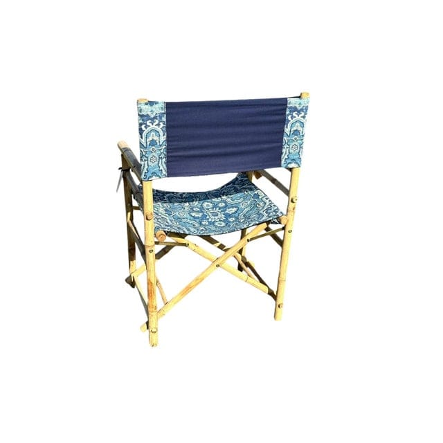 Bespoke Natural Bamboo Directors Chair With Matching Down-Filled Pillow in Heriz Fabric | IdleHour
