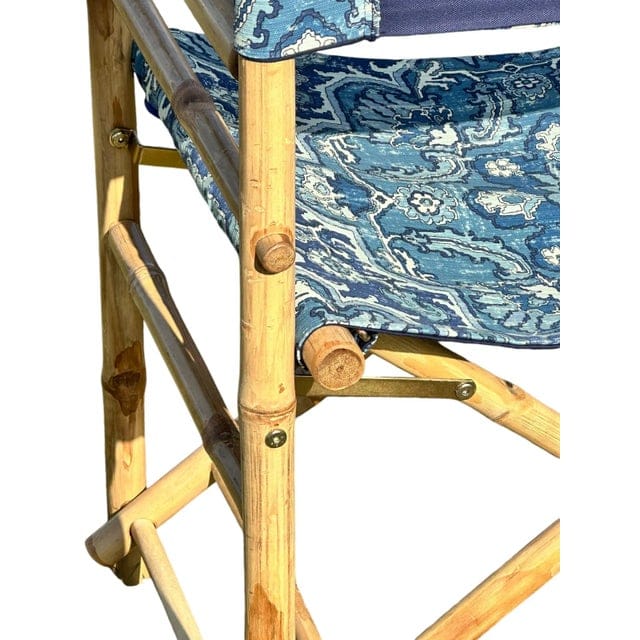 Bespoke Natural Bamboo Directors Chair With Matching Down-Filled Pillow in Heriz Fabric | IdleHour