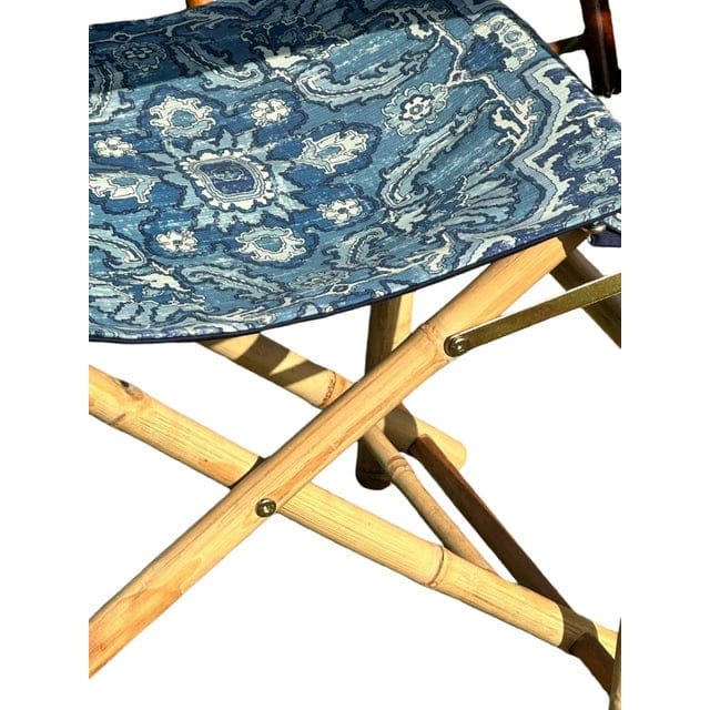 Bespoke Natural Bamboo Directors Chair With Matching Down-Filled Pillow in Heriz Fabric | IdleHour